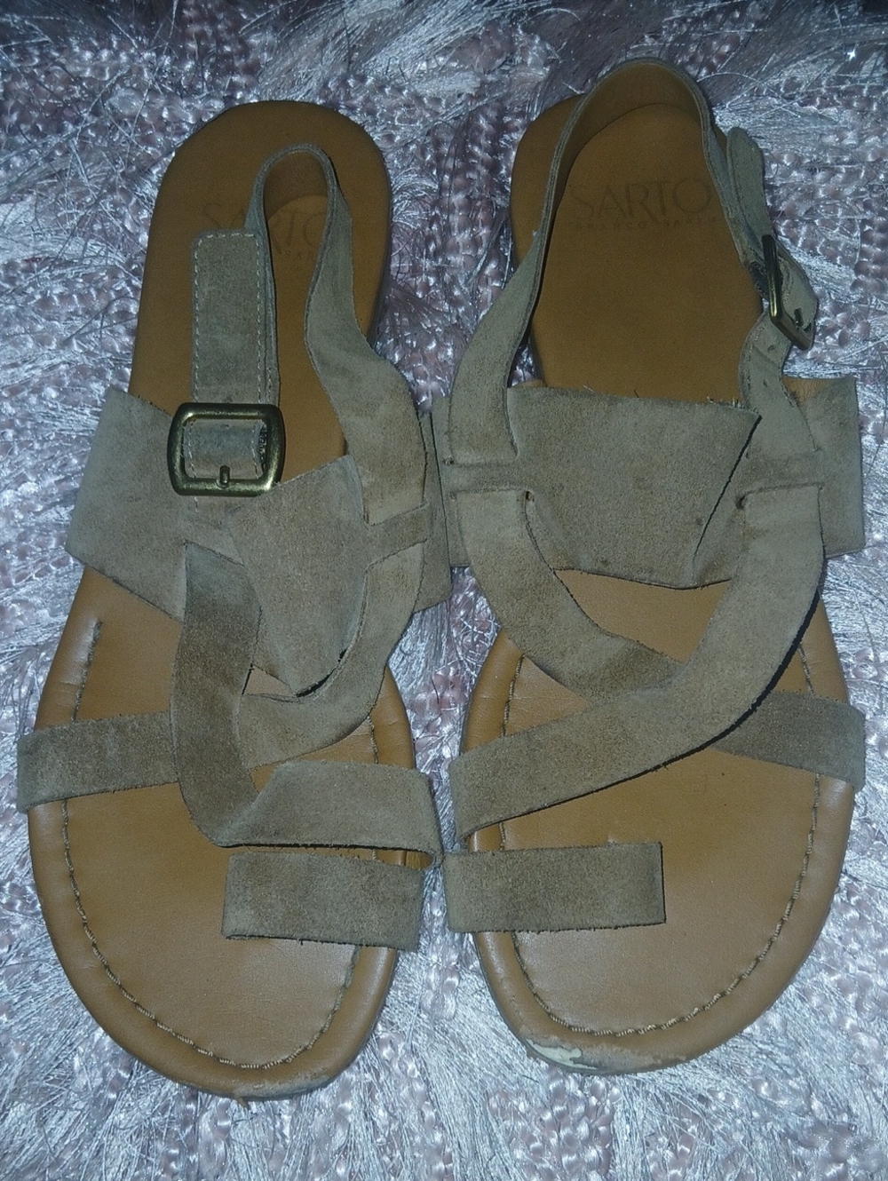 Franco Sarto Tan Suede Strappy Buckle Sandals